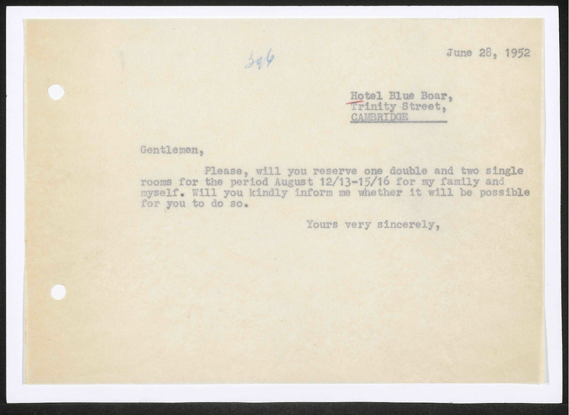 Letter to Hotel Blue Boar