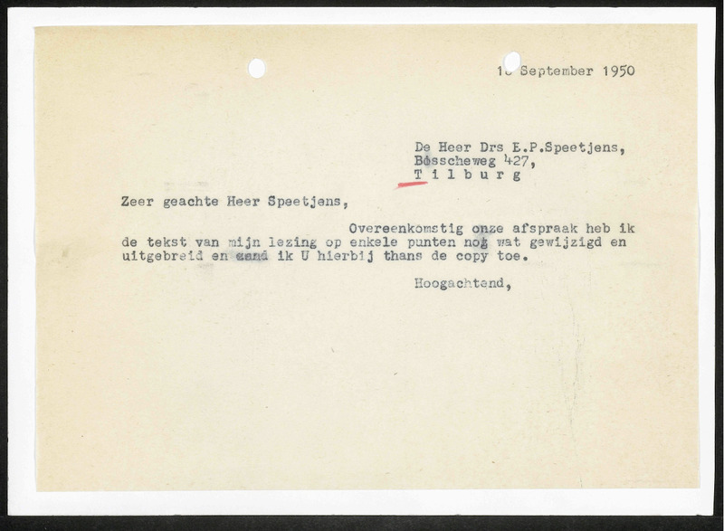 Letter to E.P. Speetjens