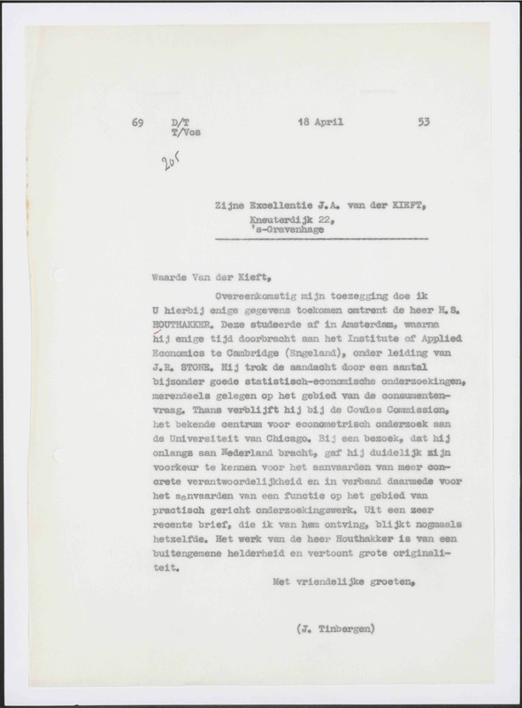Letter to J.A. van der Kieft