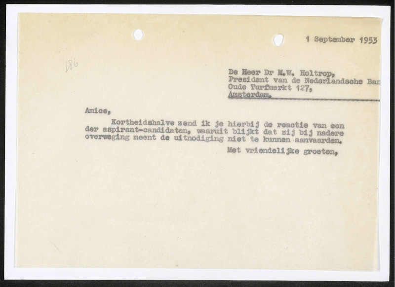 Letter to M.W. Holtrop