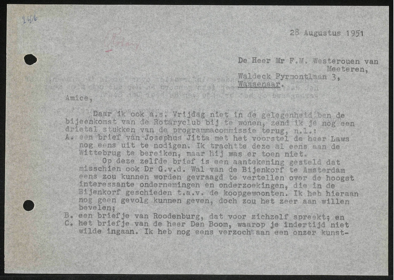 Letter to F.M. Westerouen van Meeteren