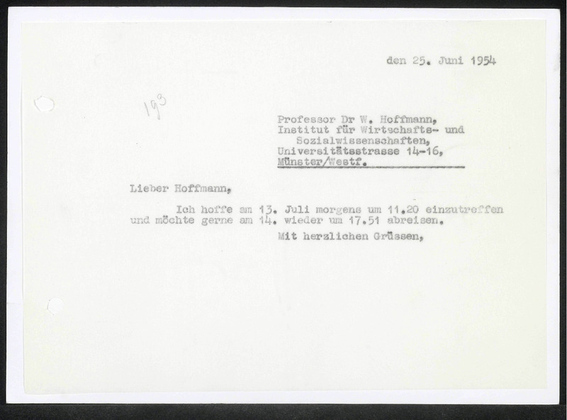 Letter to Walther Hoffmann