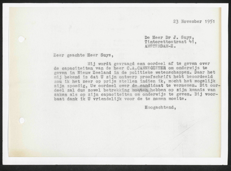 Letter to J. Suys