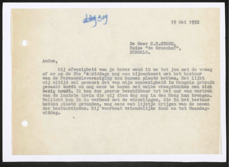 Letter to C.T. Stork