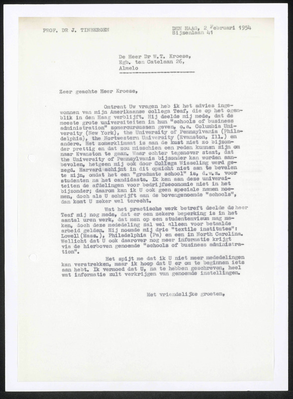 Letter to W.T. Kroese