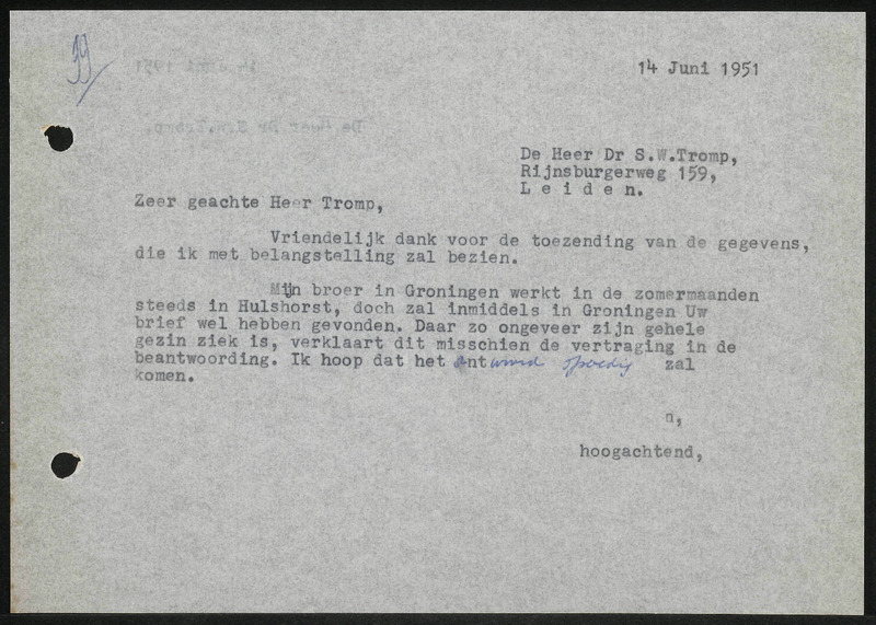 Letter to S.W. Tromp