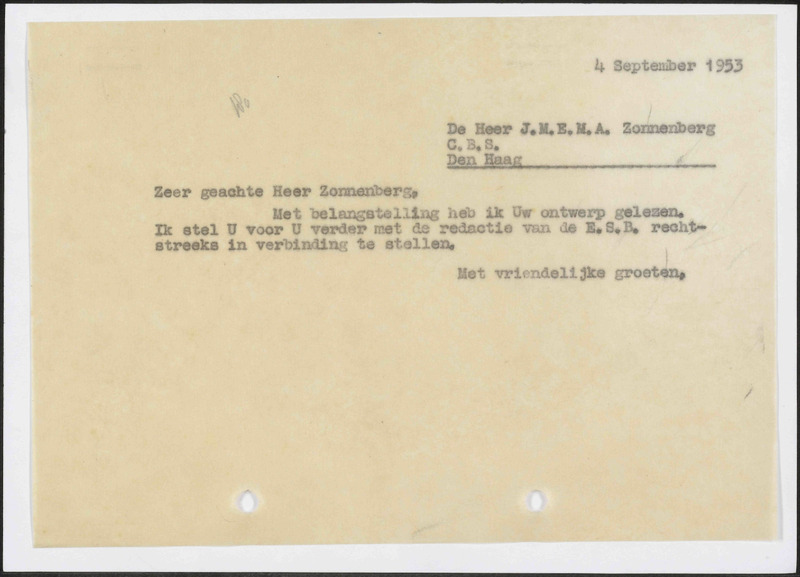Letter to J.M.E.M.A. Zonnenberg