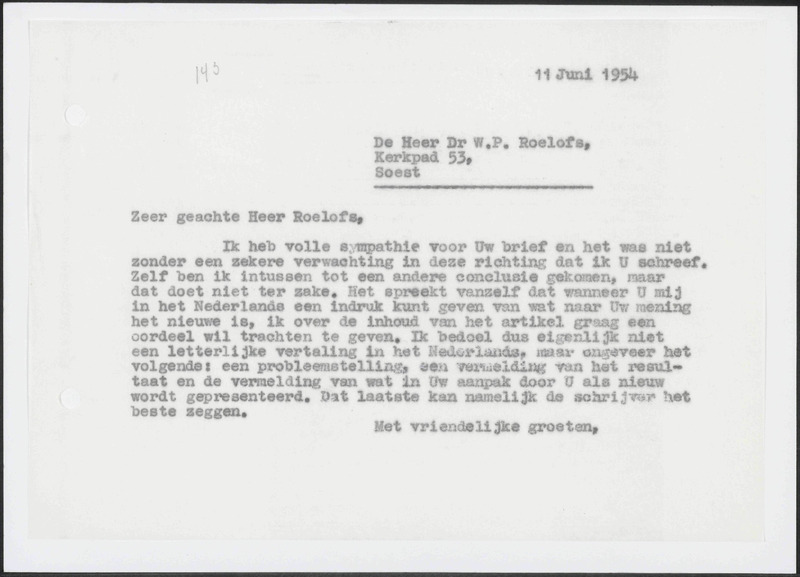Letter to W.P. Roelofs