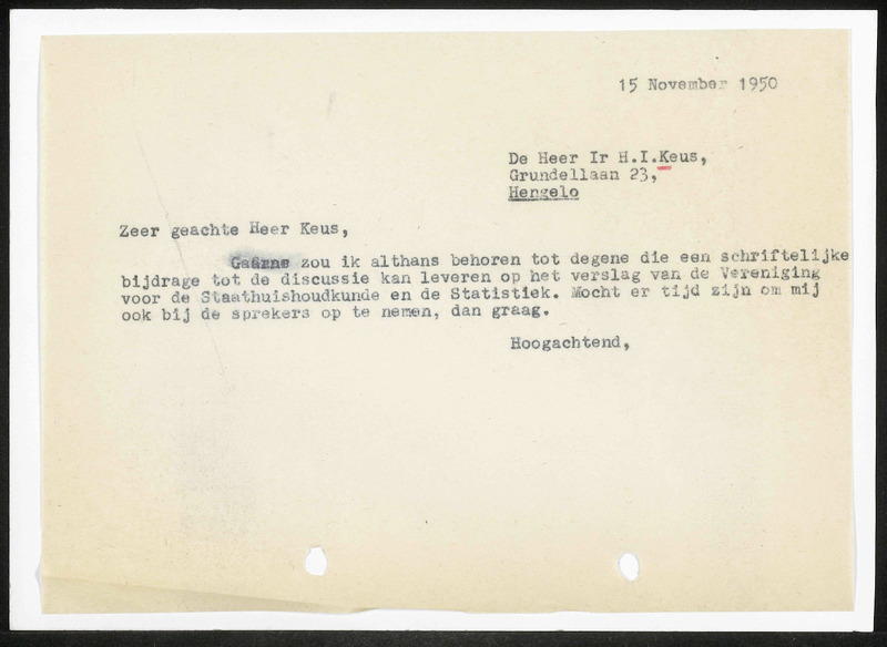 Letter to H.I. Keus