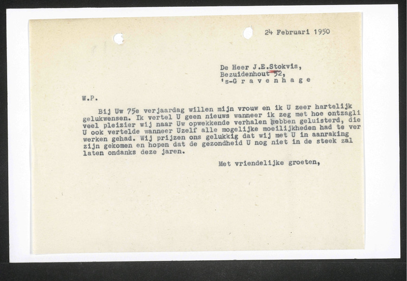 Letter to J.E. Stokvis