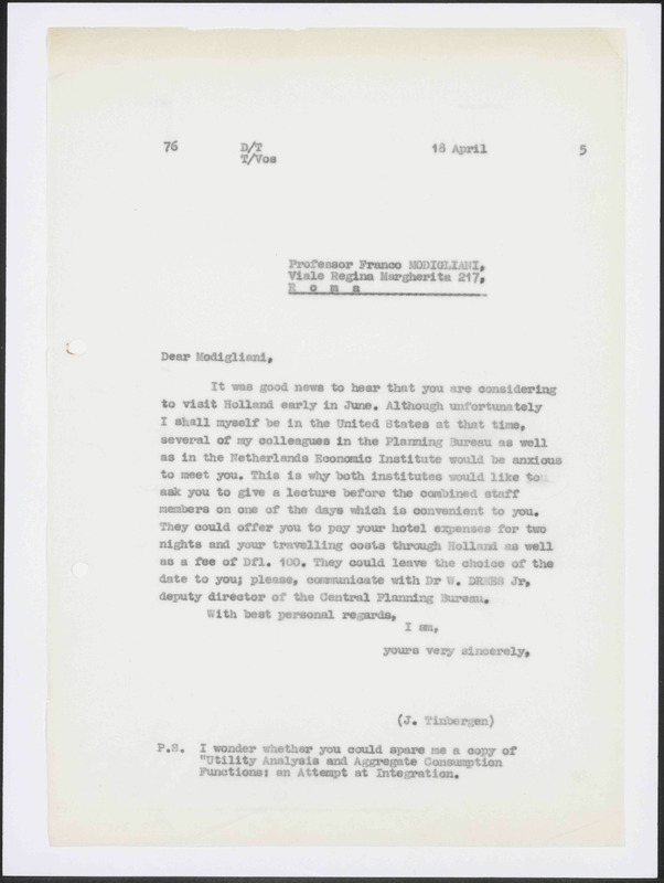 Letter to Franco Modigliani