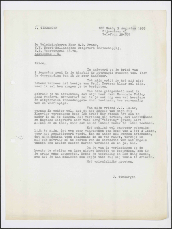 Letter to M.D. Frank