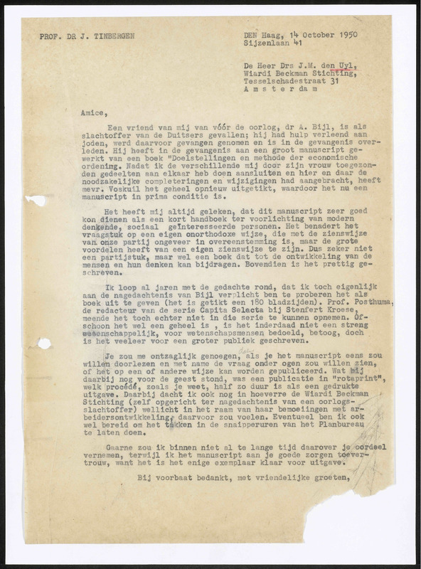 Letter to J.M. den Uyl