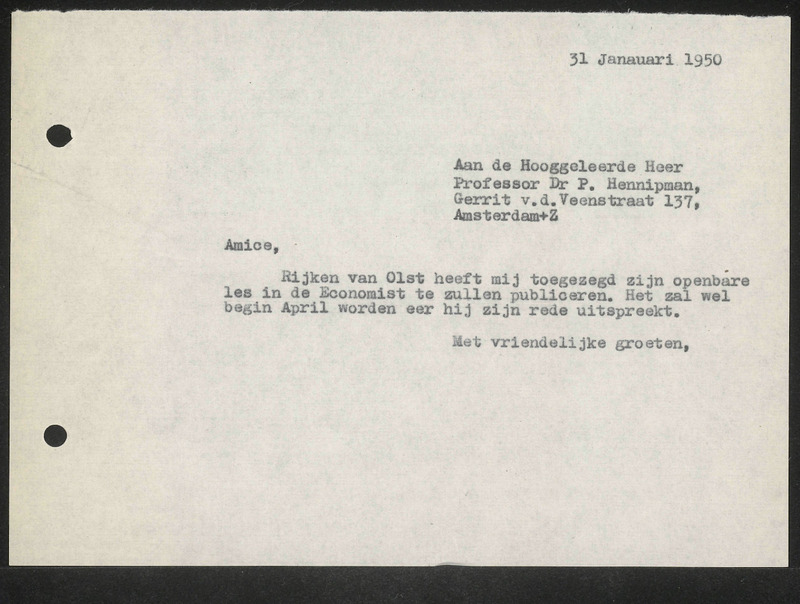Letter to P. Hennipman