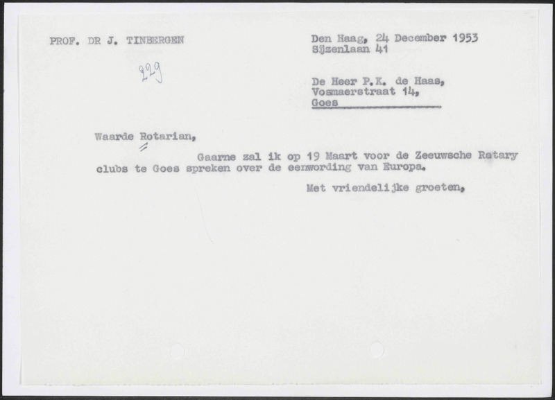 Letter to P.K. de Haas