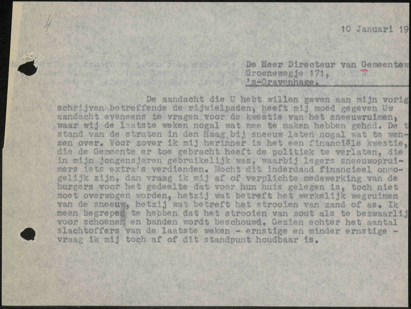 Letter to Gemeentewerken van 's-Gravenhage
