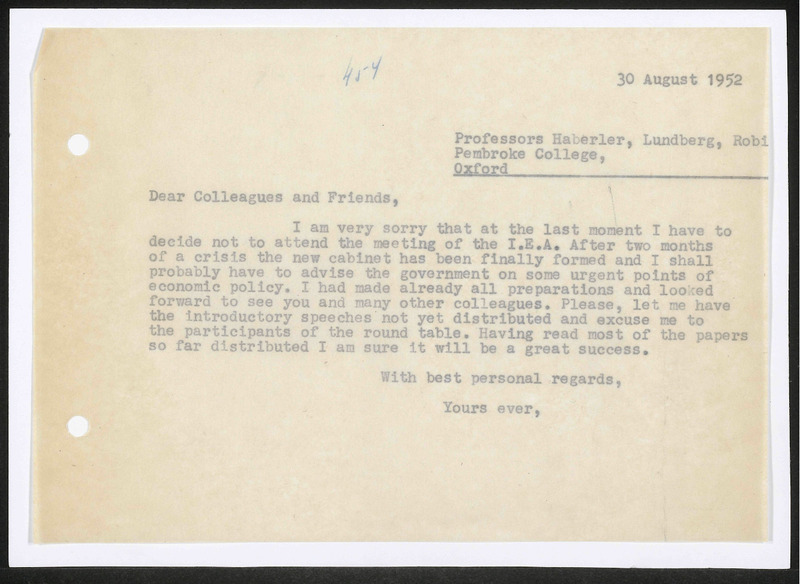 Letter to G. von Haberler