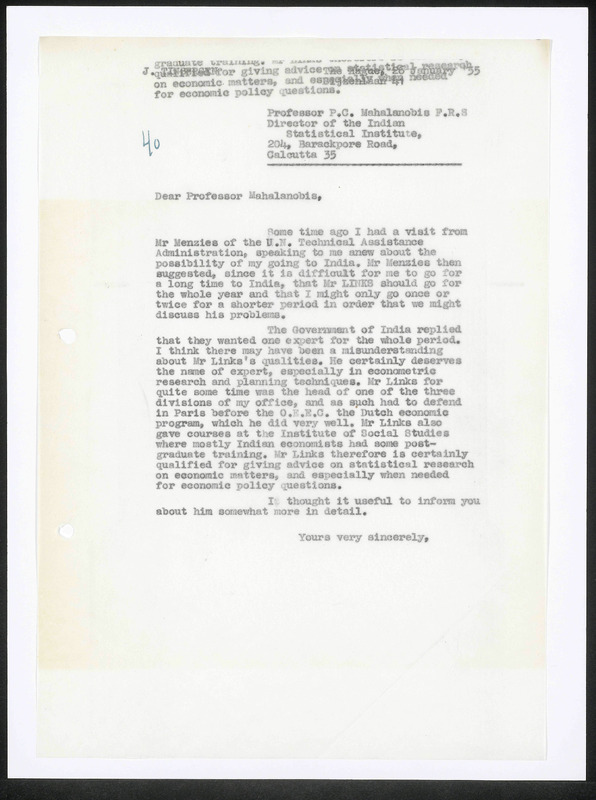 Letter to P.C. Mahalanobis