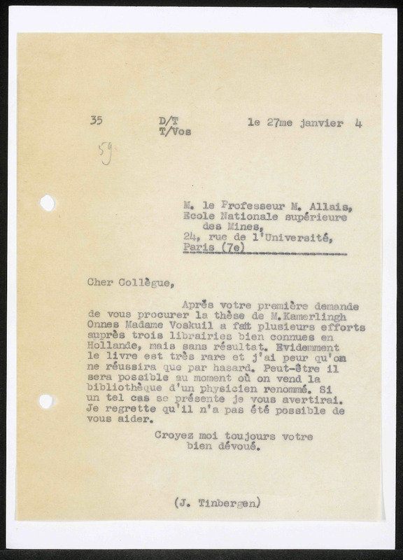 Letter to M. Allais