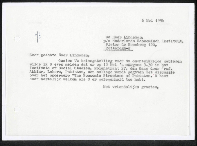 Letter to Lindeman