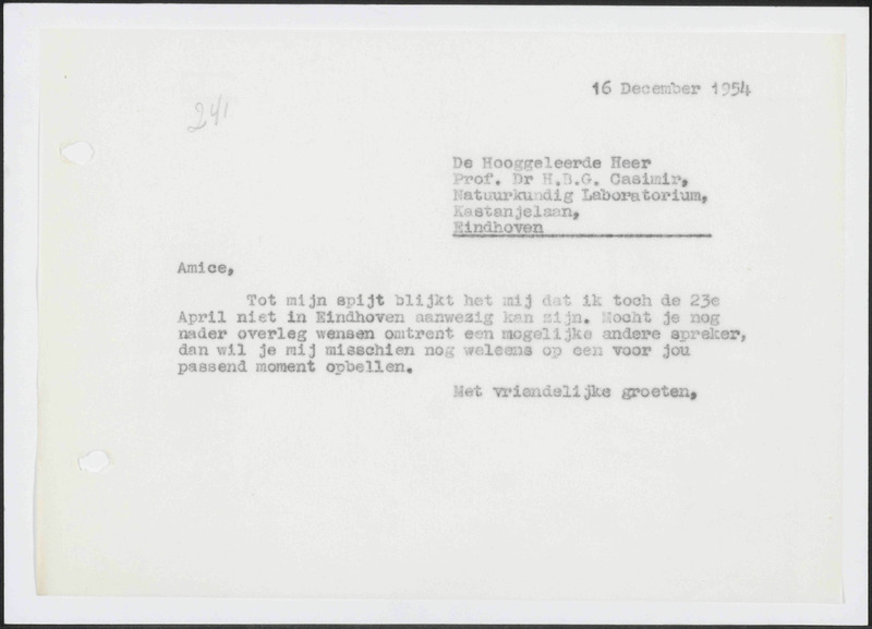 Letter to H.B.G. Casimir