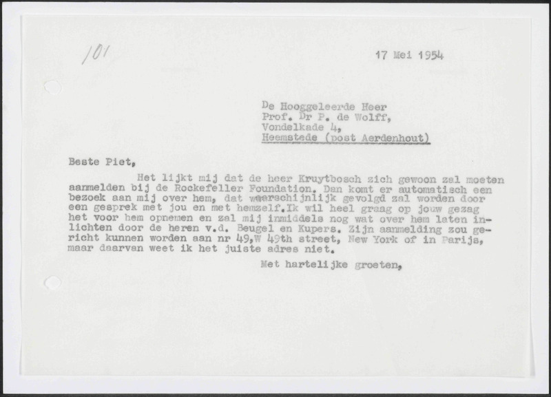 Letter to Piet de Wolff