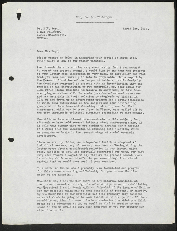 Letter to K.W. Kapp
