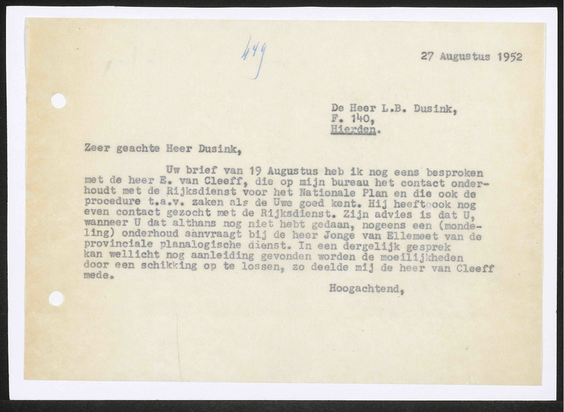 Letter to L.B. Dusink