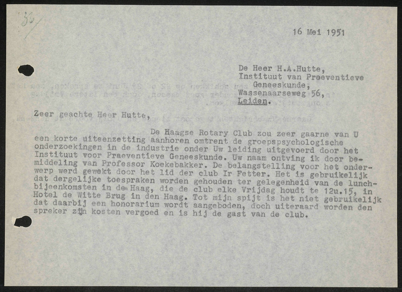 Letter to H.A. Hutte