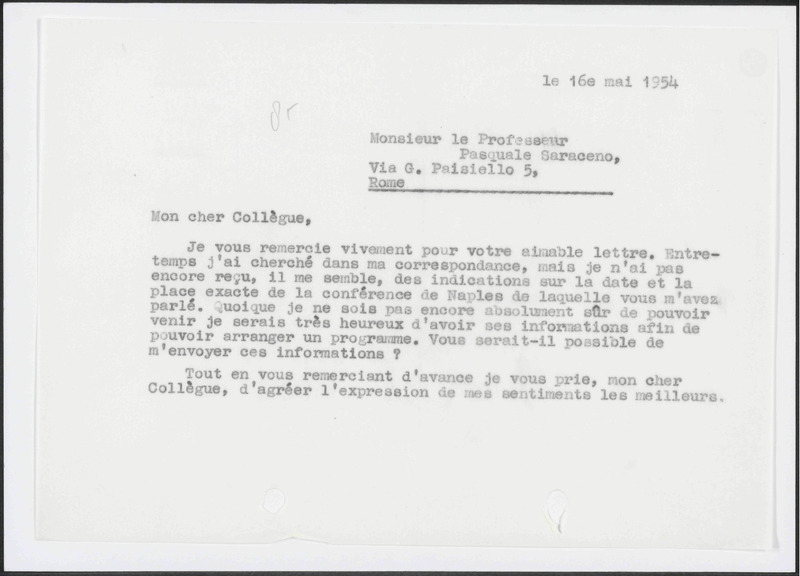 Letter to Pascuale Saraceno