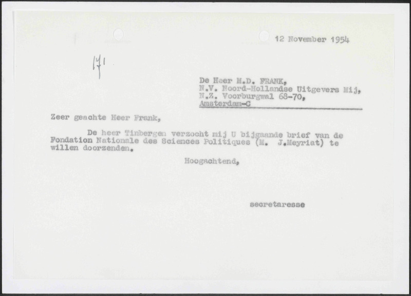 Letter to M.D. Frank
