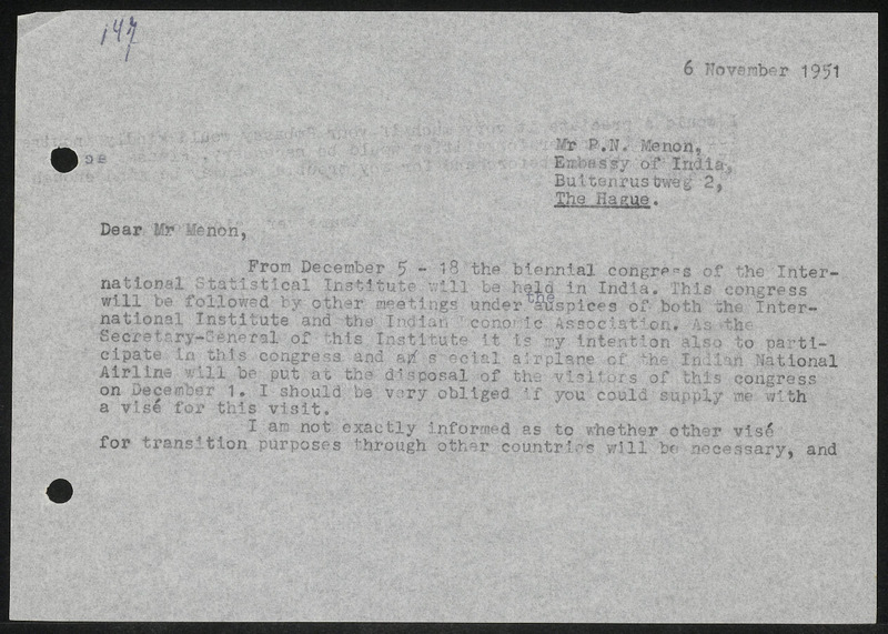 Letter to P.N. Menon