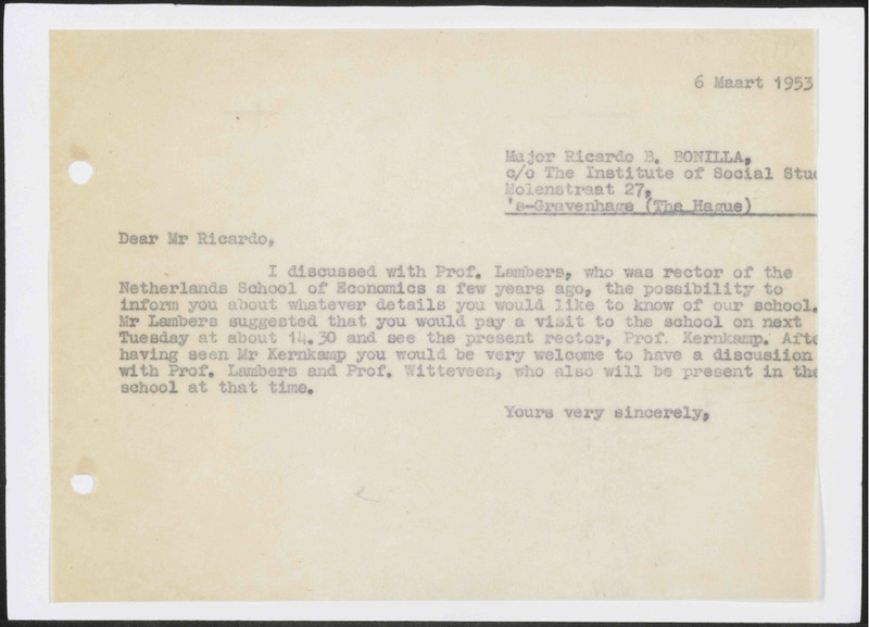 Letter to R.B. Bonilla