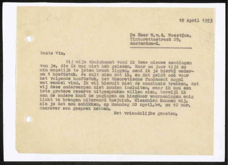 Letter to W.J. van de Woestijne