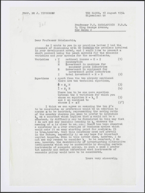 Letter to P.C. Mahalanobis