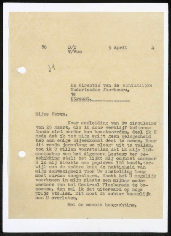 Letter to Koninklijke Nederlandsche Jaarbeurs