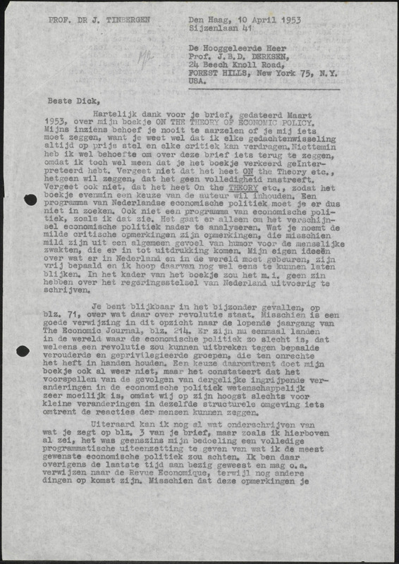 Letter to J.B.D. Derksen