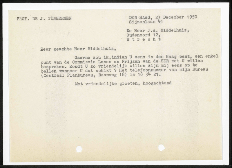 Letter to J.A. Middelhuis