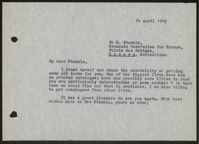 Letter to H. Staehle
