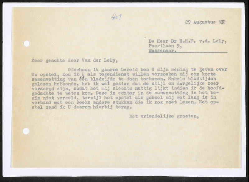 Letter to E.H.F. van der Lely