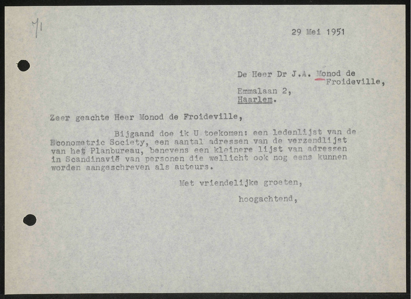 Letter to J.A. Monod de Froideville