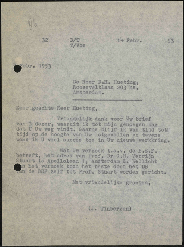 Letter to D.H. Hueting