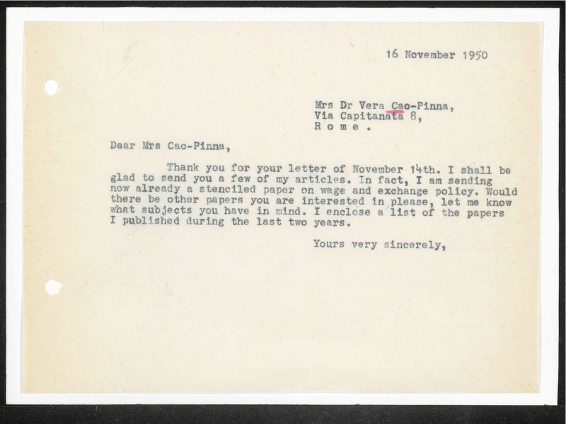 Letter to V. Cao-Pinna