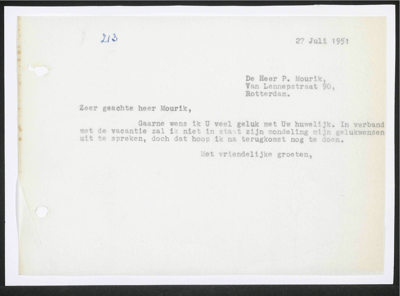 Letter to P. Mourik