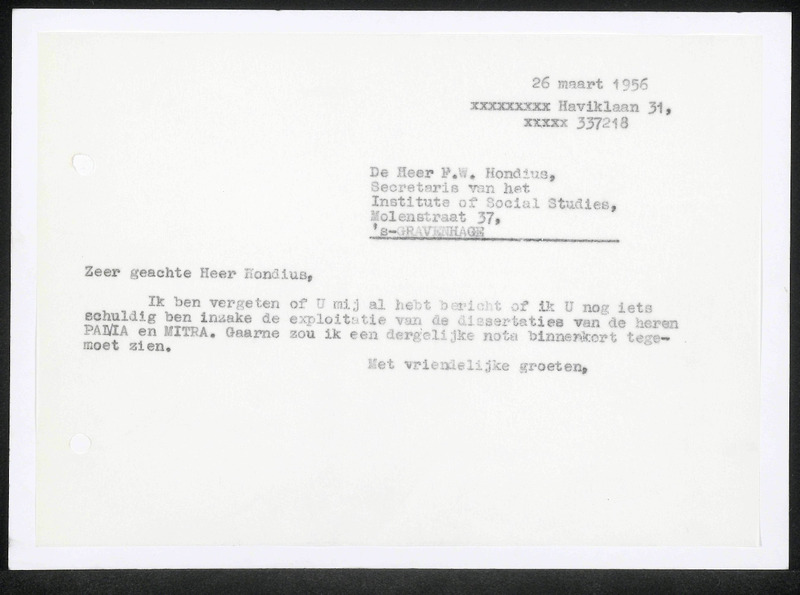 Letter to F.W. Hondius