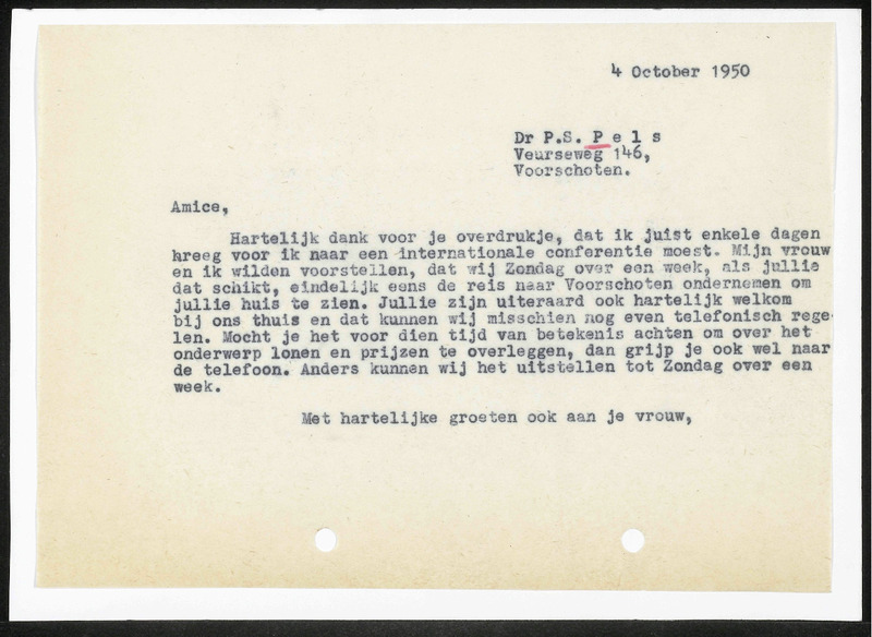Letter to P.S. Pels