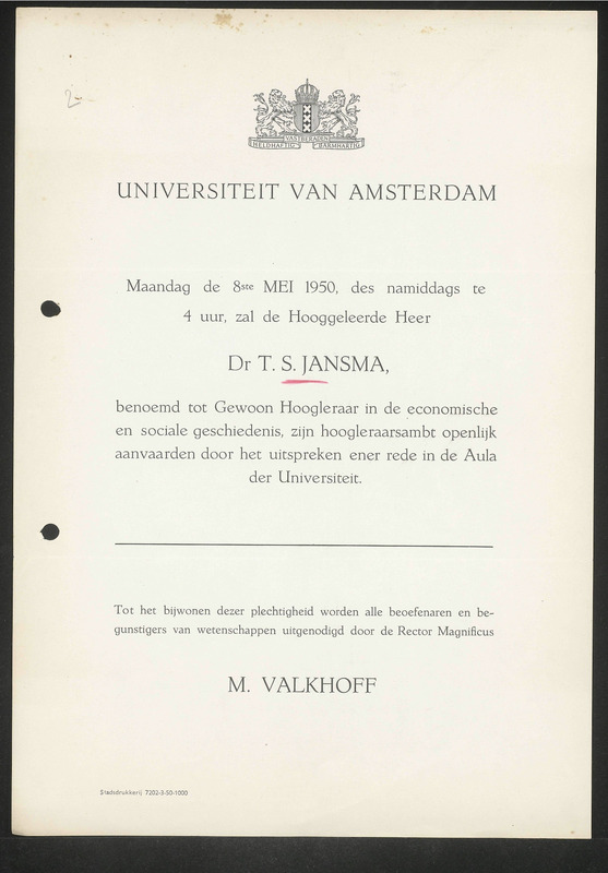 Letter to T.S. Jansma