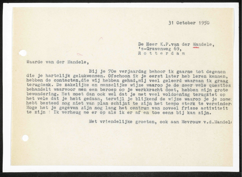 Letter to K.P. van der Mandele