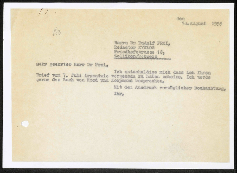 Letter to R. Frei