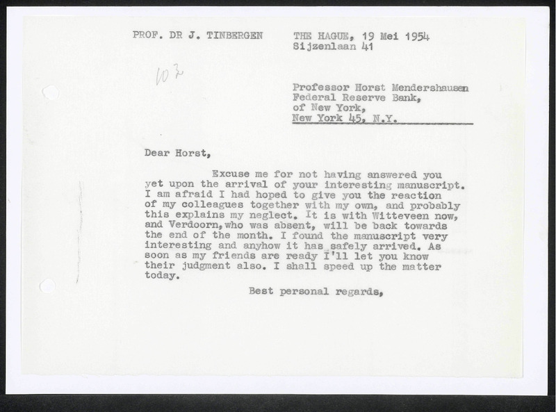 Letter to Horst Mendershausen